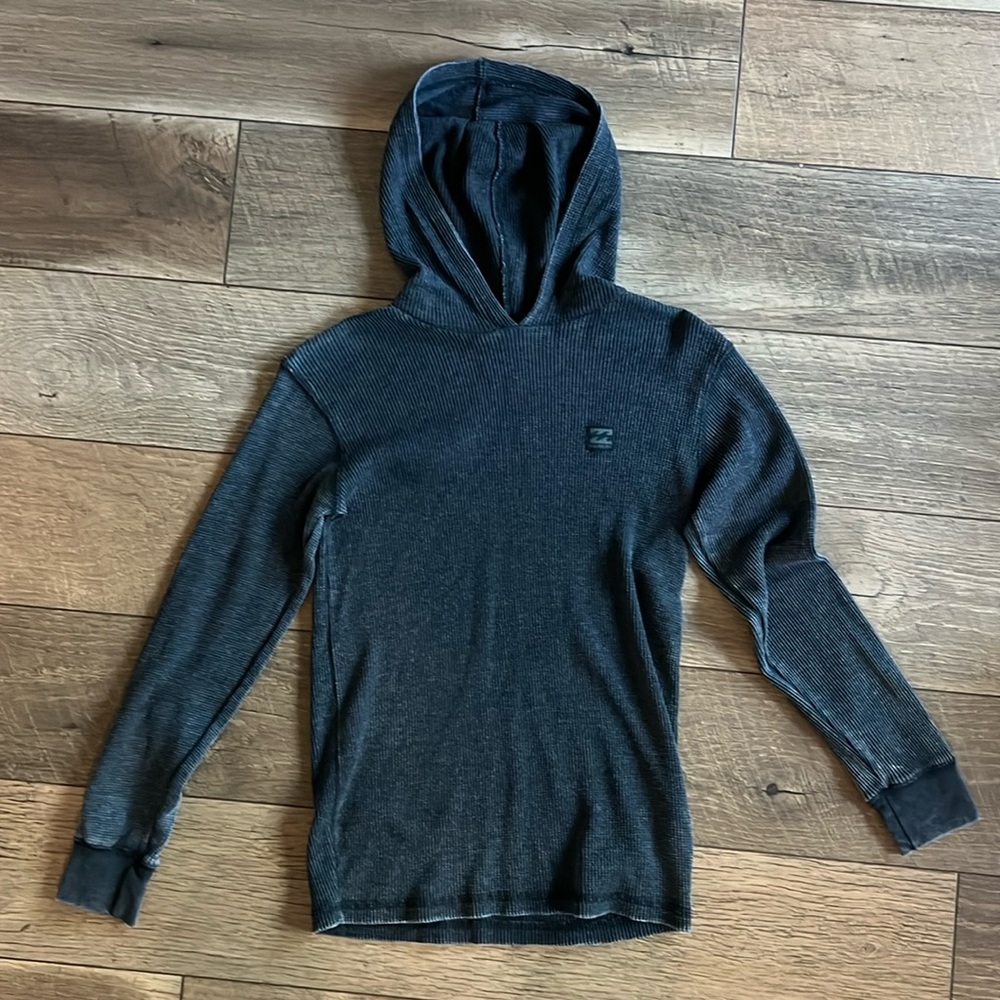 Billabong, long sleeve, thermal hoodie, shirt, boys, small, dark gray